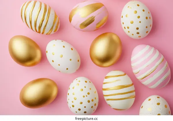 Easter Eggs Patterned in Gold and Pink