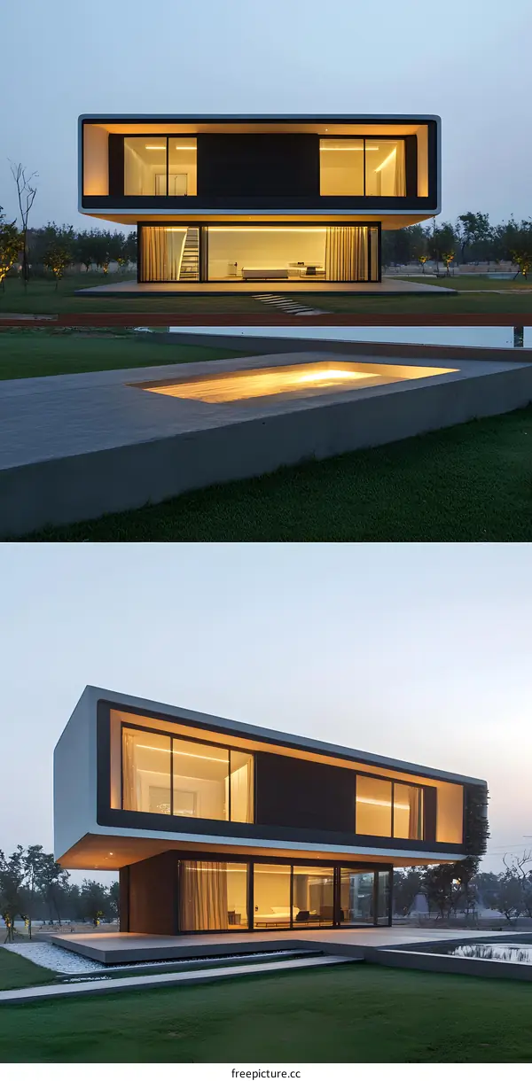 Modern Minimalist House Exterior Design with a Pool