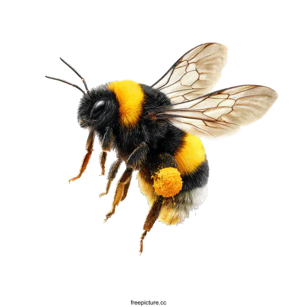 [Transparent Background PNG]Close-up Detailed View of a Honeybee in Flight