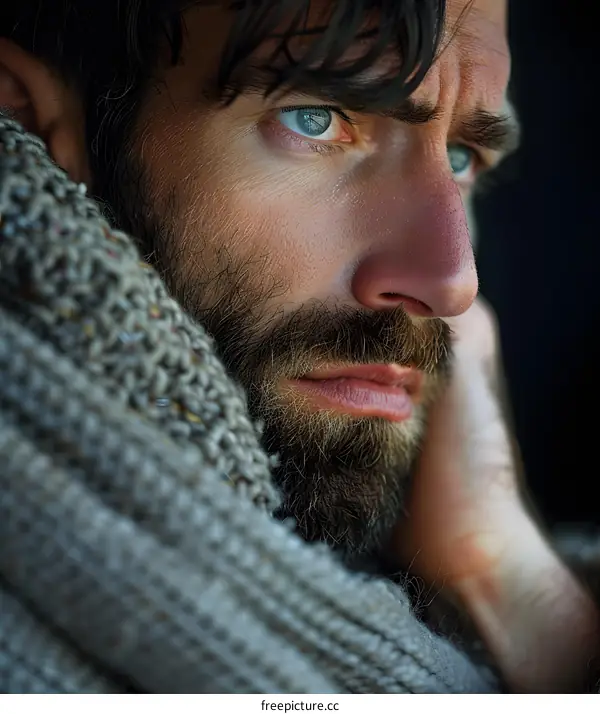 Portrait of a Man with Blue Eyes and a Beard