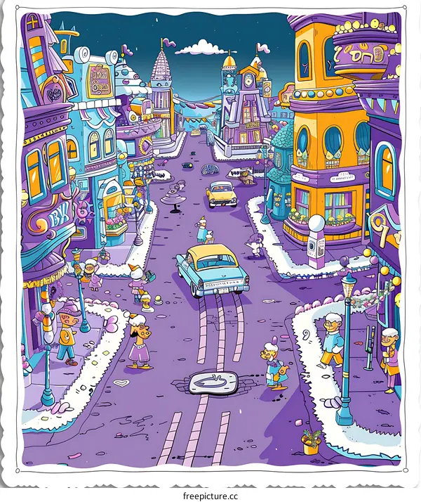 Colorful Cartoon City Street Illustration