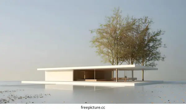 Minimalist Modern House with Swimming Pool and Trees
