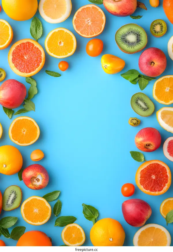Fresh Fruit Background with Blue Background