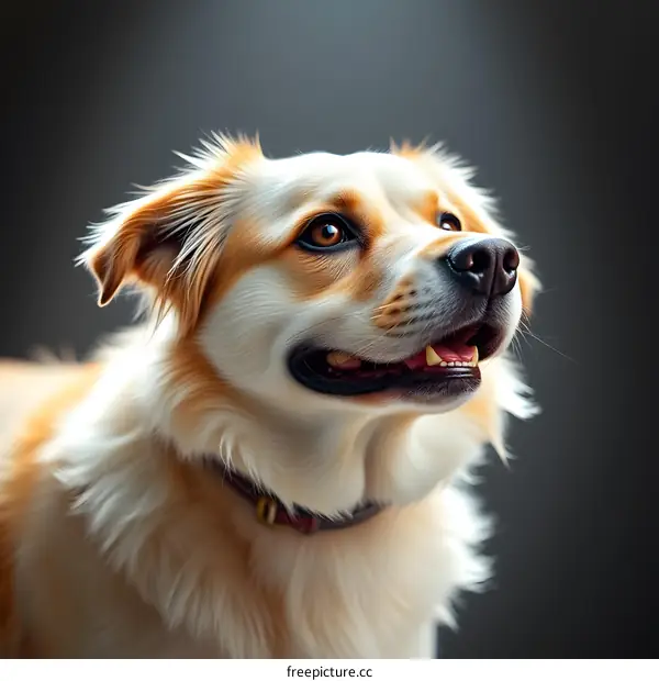 Close Up Portrait of a White and Brown Dog with Open Mouth