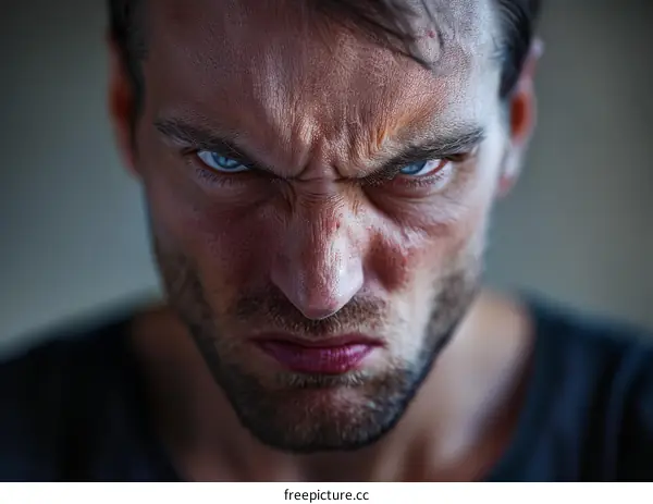 Close Up Portrait of a Man with an Angry Expression