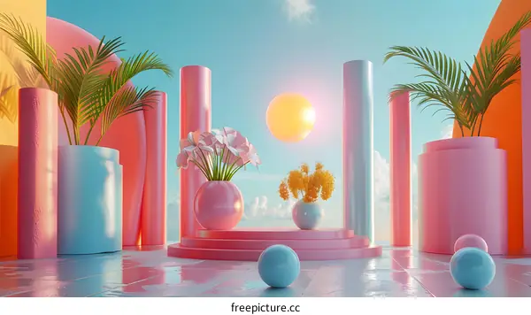 Geometric shapes and flower arrangement