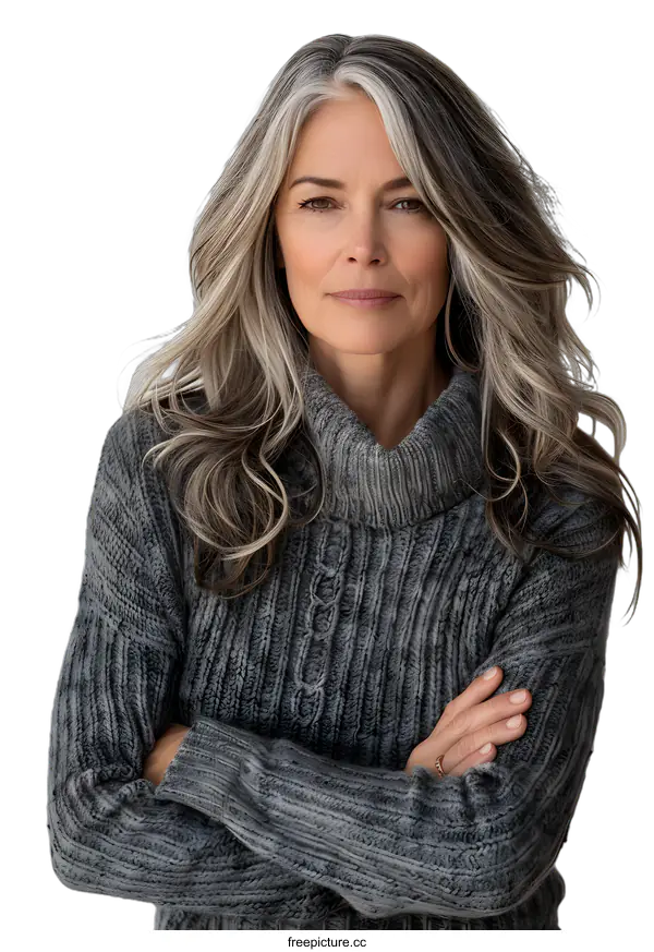 [Transparent Background PNG]portrait of a beautiful woman with gray hair