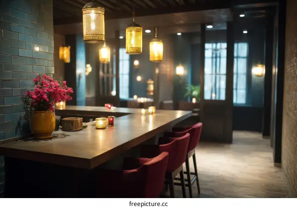 Modern Bar Interior Design with Warm Lighting