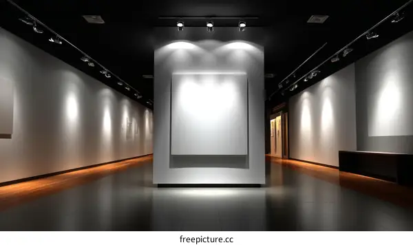 Modern Empty Gallery Corridor with Blank Canvas