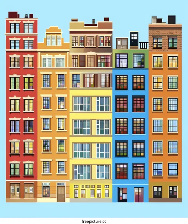 Colorful Row of Houses Illustration