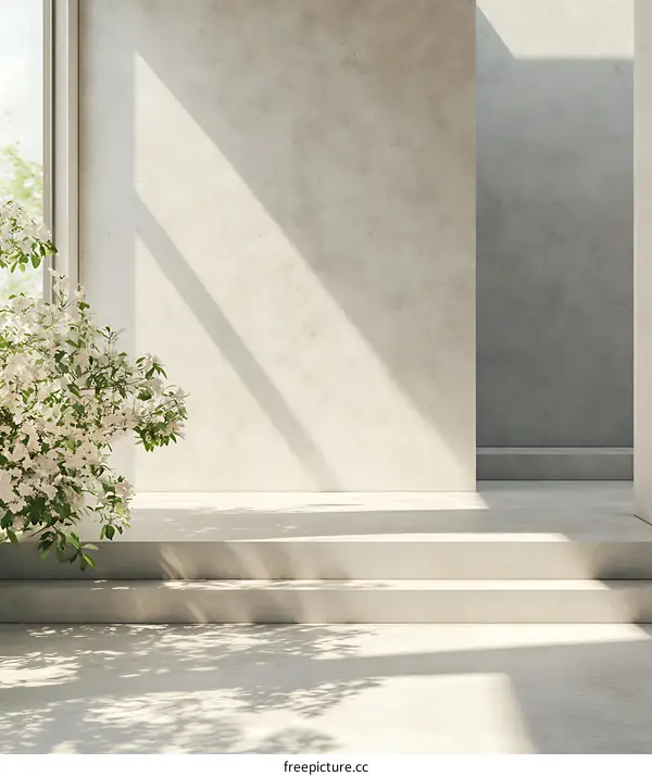 Minimalist Concrete Steps with Flower Plant and Sunlight