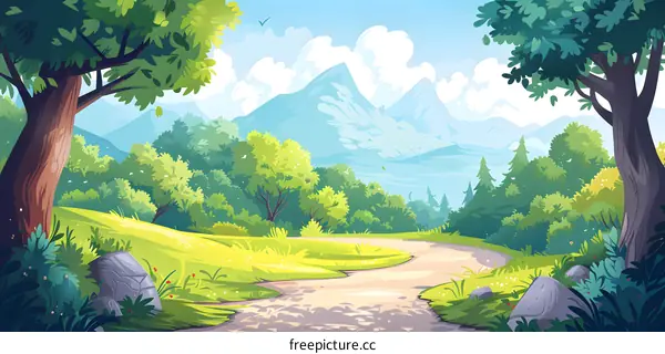 fantasy mountain landscape with lake and trees