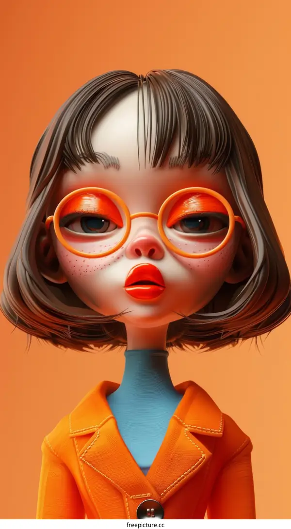 3D Illustration of a Young Woman with Orange Glasses