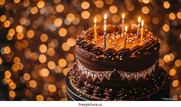 A delicious chocolate cake with candles on top.