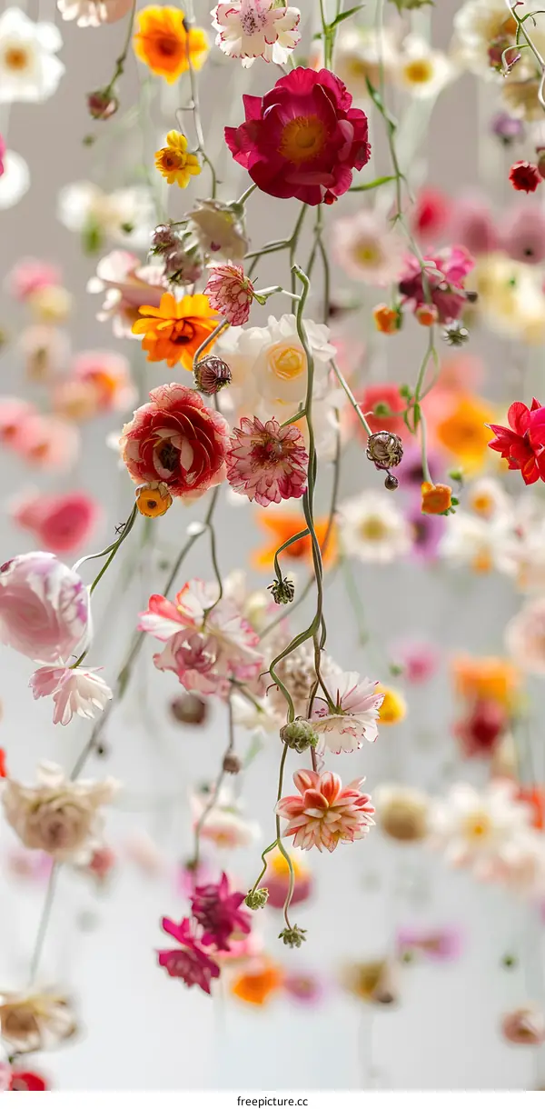 Colorful Flowers Hanging From The Ceiling