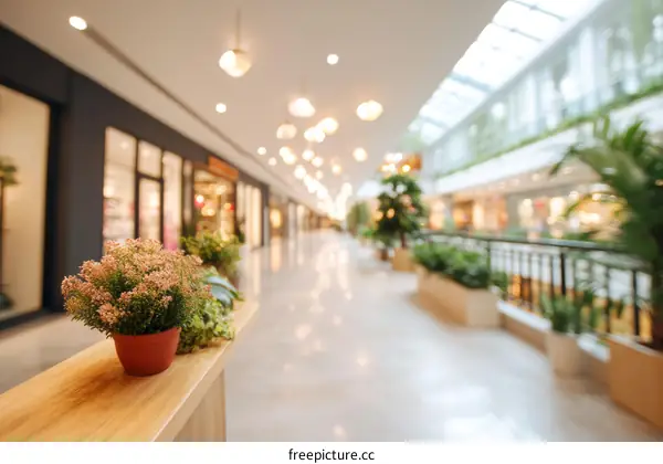 Modern Shopping Mall Interior with Plants