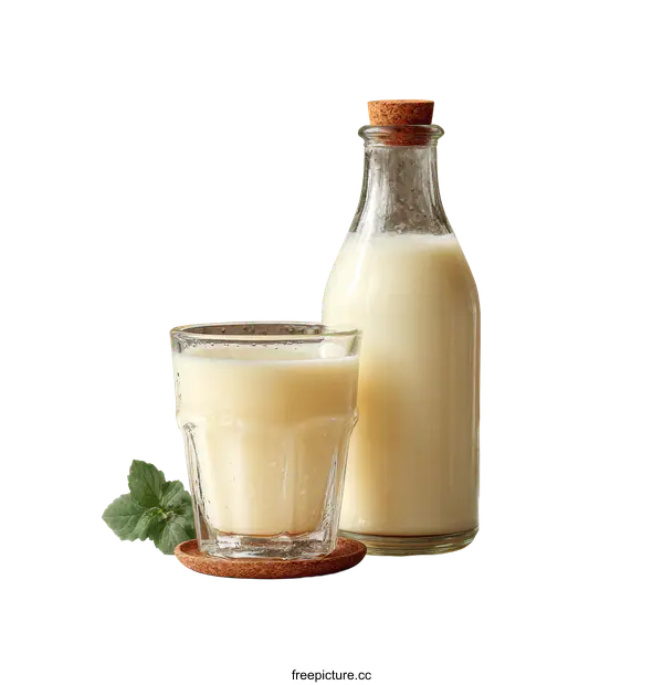 [Transparent Background PNG]Fresh Milk in Glass and Bottle