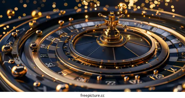 Spinning Roulette Wheel in Casino with Golden Sparkles