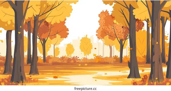 Autumn Forest Illustration with Trees and Yellow Leaves