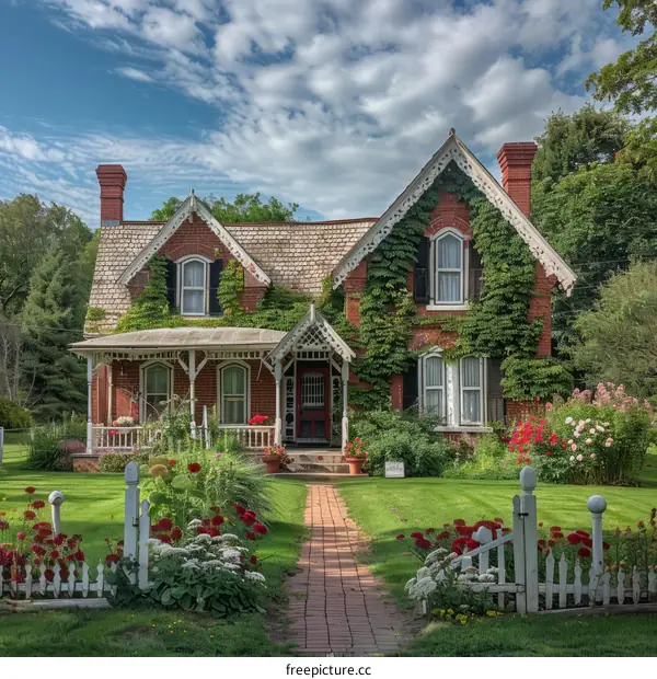 A Beautiful Brick House with a Red Door