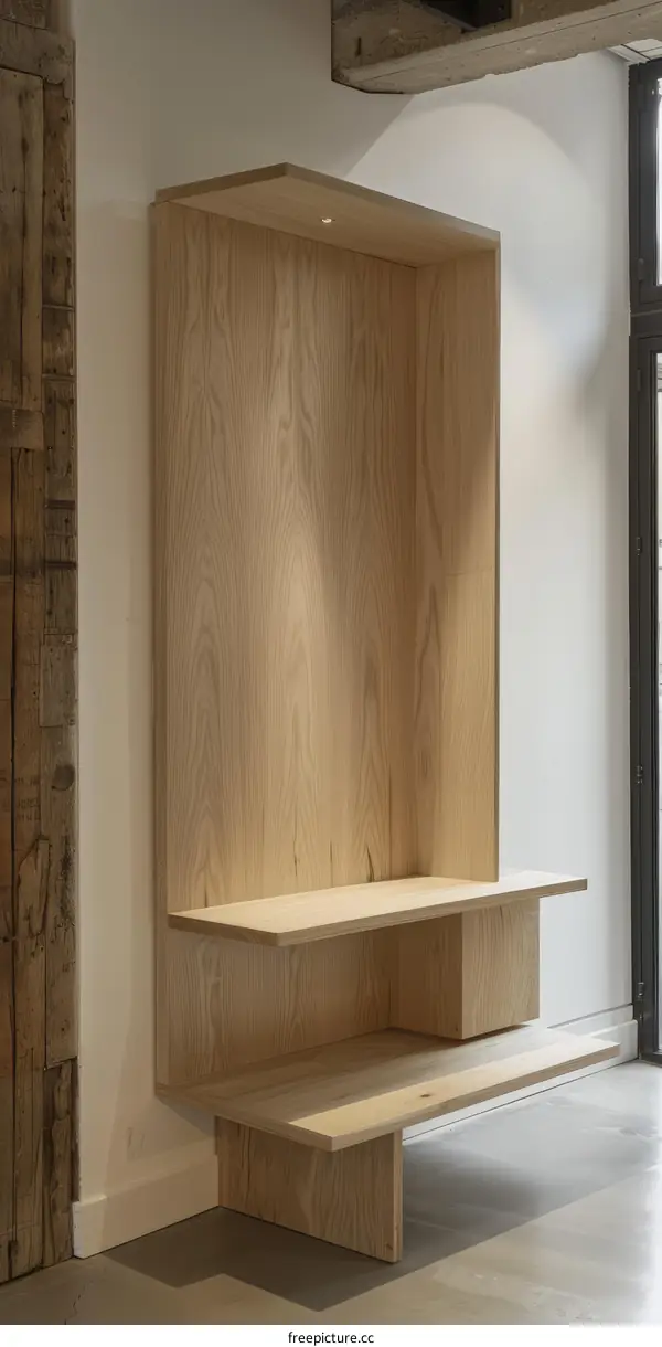 Wooden wall shelf with bench