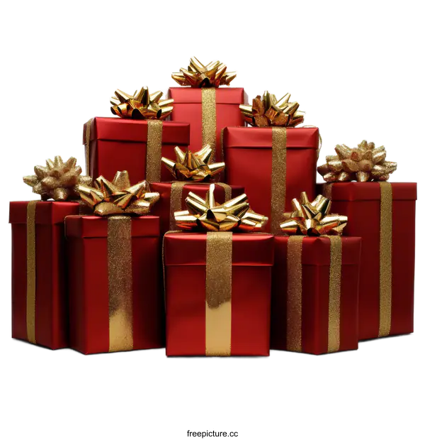 [Transparent Background PNG]Red Gift Boxes with Gold Ribbons