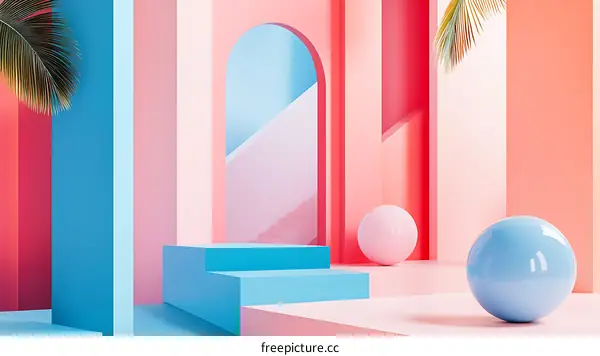 Abstract 3D Render of Pink and Blue Geometric Shapes