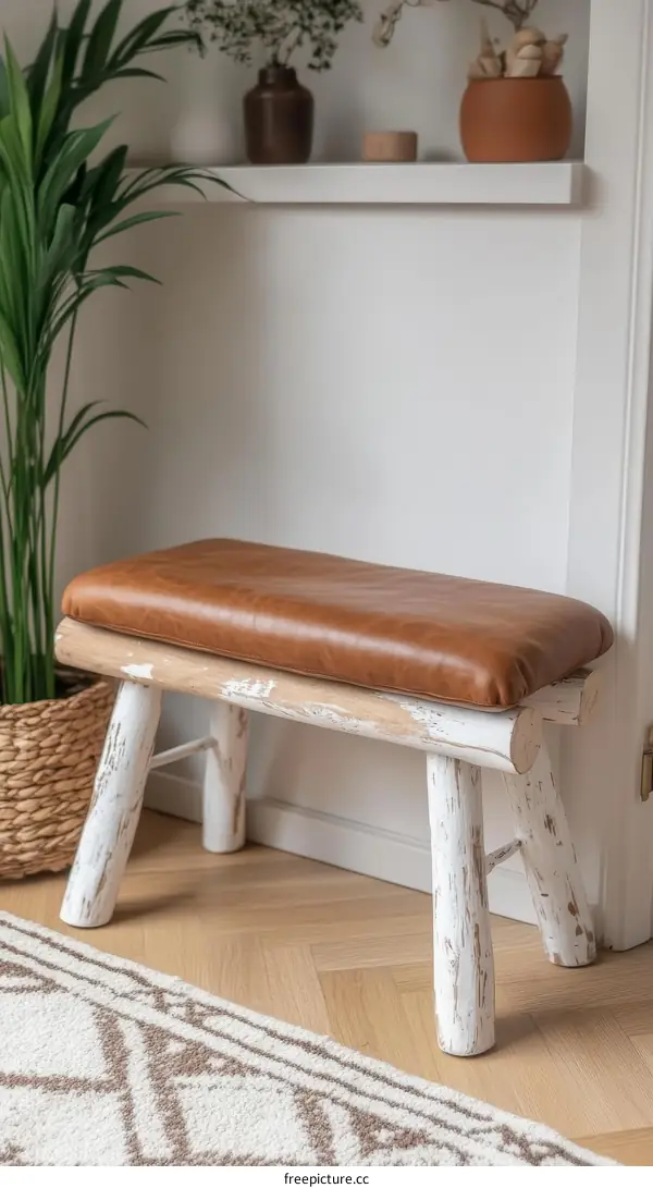 Rustic Wooden Bench in a Cozy Corner