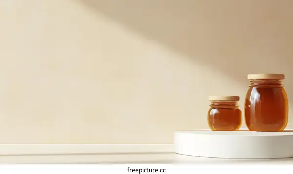 Minimalist Honey Jar Display Against a Beige Background