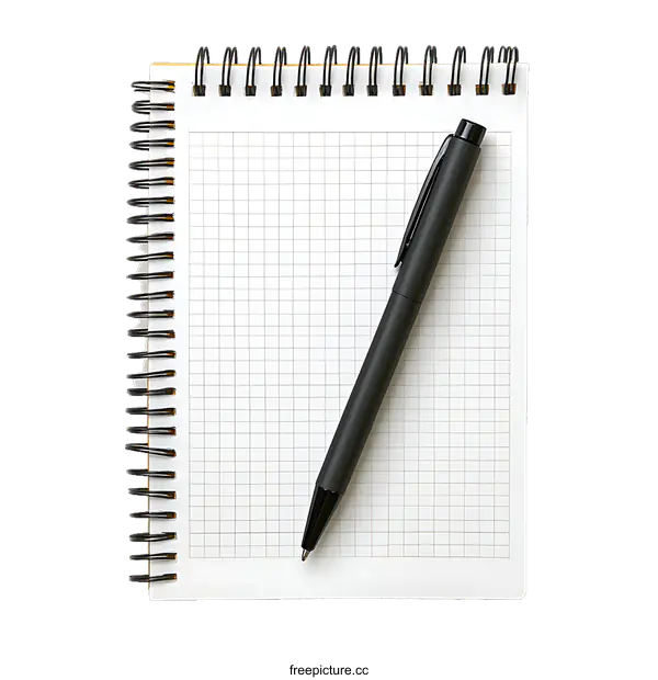 [Transparent Background PNG]Spiral Notebook with Grid Paper and Pen
