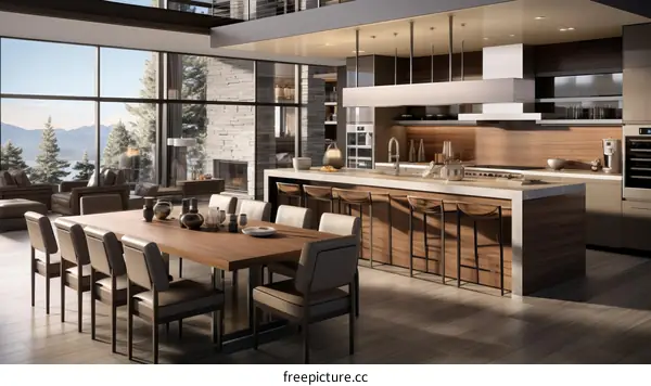 Modern house interior design with open floor plan