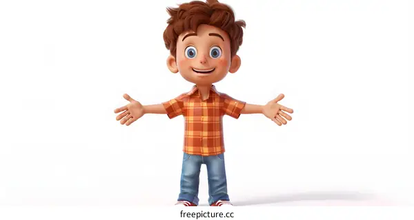 Happy Cartoon Boy Open Arms