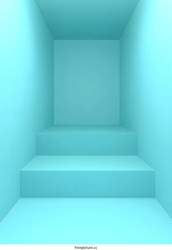 Abstract Minimalist Blue Room With Three Steps