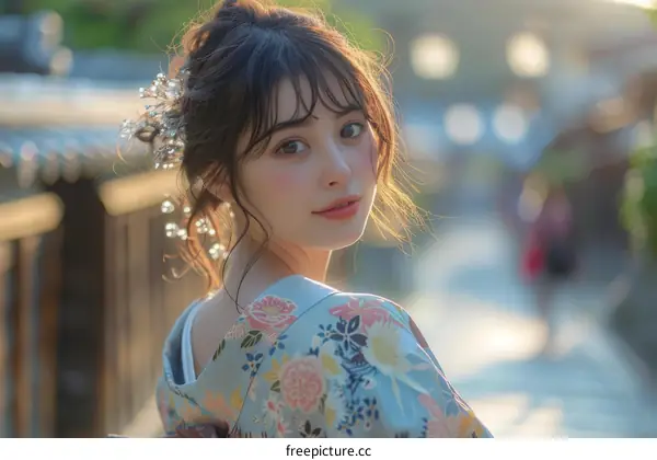 Asian Woman in Traditional Japanese Kimono