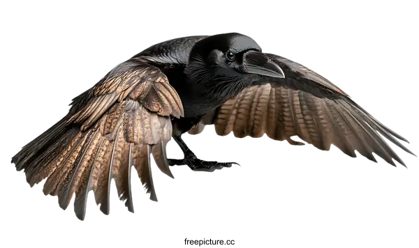 [Transparent Background PNG]Raven in Flight against a White Background