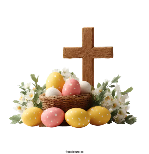 [Transparent Background PNG]Easter Eggs and Cross Religious Symbol