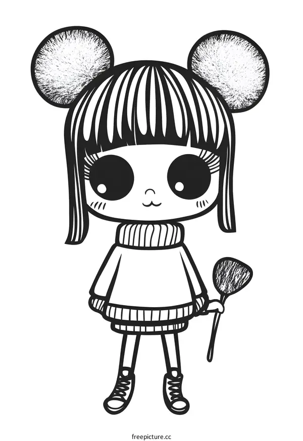 Cute Cartoon Girl With Big Eyes And Bunnies On Her Head