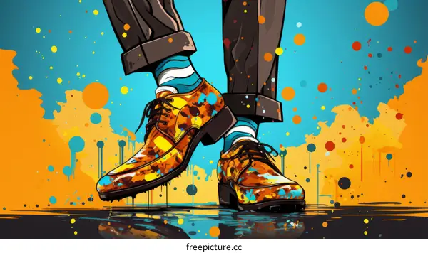 Colorful Shoes in a Paint Puddle