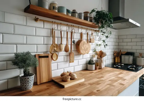 Cozy Modern Kitchen with Wooden Accessories