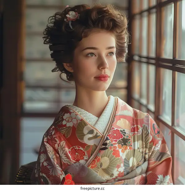 portrait of a beautiful young woman in a kimono