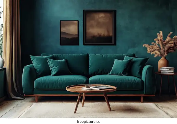 Teal Living Room Interior Design with Artwork
