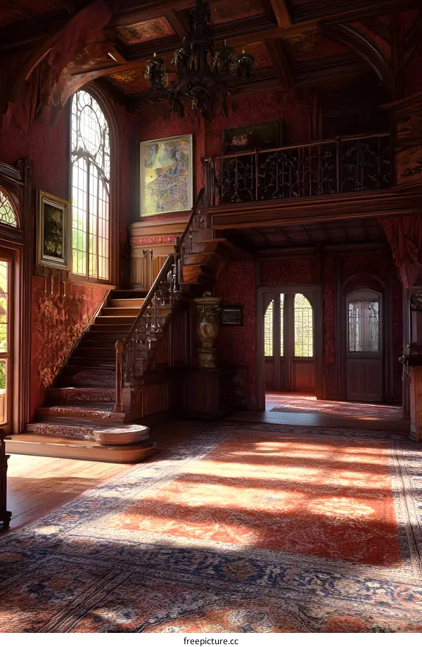 Grand Staircase in a Victorian Mansion Interior