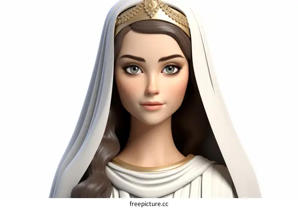 Portrait of a Woman in a White Dress and a Golden Crown