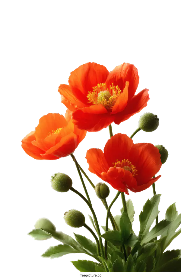 [Transparent Background PNG]Closeup View of Vibrant Orange Poppies
