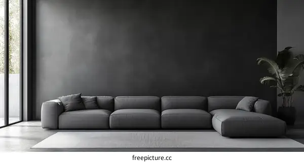 Modern Gray Sectional Sofa in Dark Room Interior