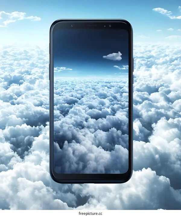 Smartphone Display Showing Clouds Above