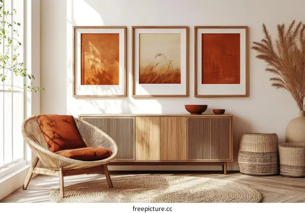 Modern Boho Living Room Interior Design with Artistic Wall Decor