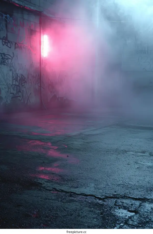 Desolate Parking Garage with Eerie Pink Light