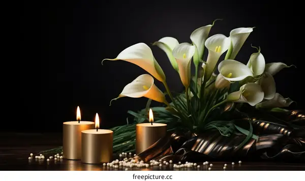 Elegant White Calla Lily and Candle Still Life