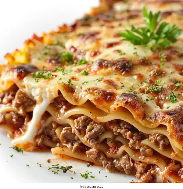 Delectable Lasagna with Ground Beef, Savory Tomato Sauce, and Melted Cheese